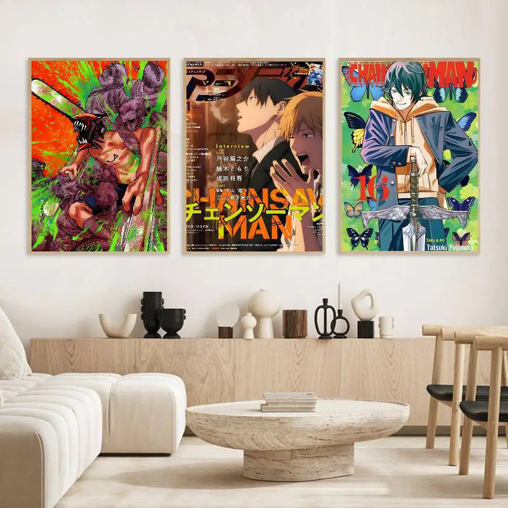 Chainsaw Man Anime Poster – HD Self-Adhesive Waterproof Wall Art Anime Wall Poster Axl