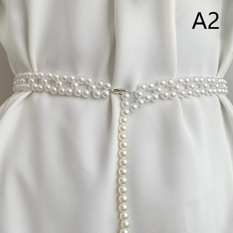 Elegant Pearl Waist Belt – Crystal Chain Dress Belt for Women Pearl Waist Belt Axl A2