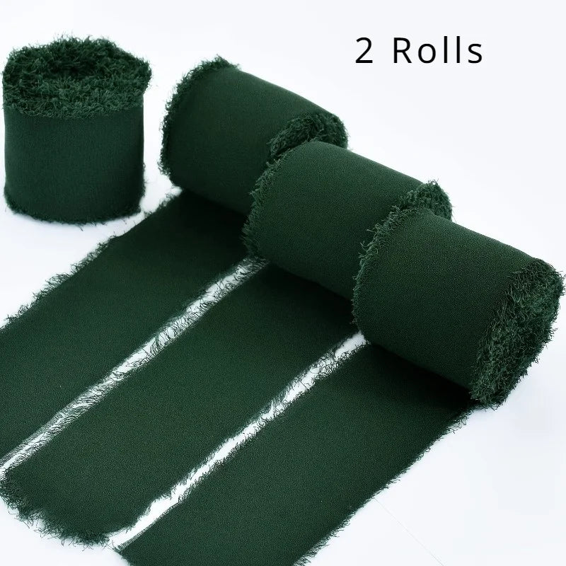 Dark Green Fringe Chiffon Ribbon – 2 Rolls for Crafts & Gifts Craft Ribbon Set Axl 2 Rolls 4cm