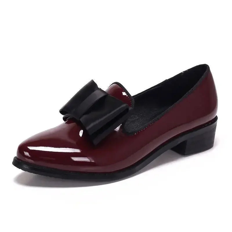Women's Pointed Toe Bow Ballet Flats – Slip-On Patent PU Ballet Flats Axl