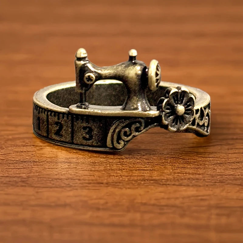 Huitan Vintage Sewing Machine Brass Ring – Antique Bronze Tone Fashion Ring Axl T1722 10