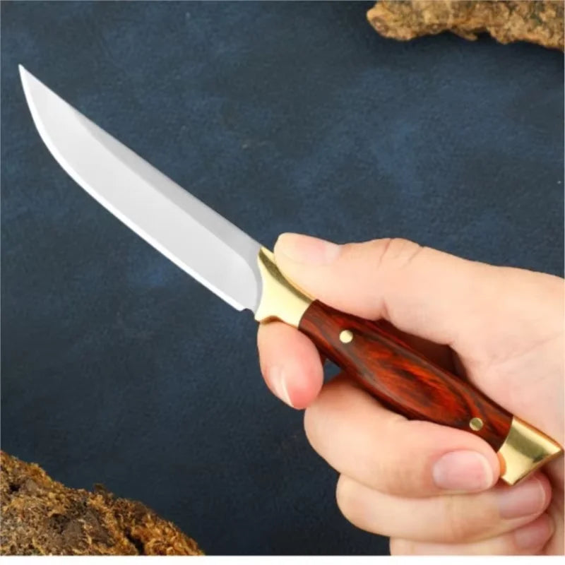 Steel Fixed Blade Utility Knife with Sheath – Wood Handle Fixed Blade Knife Axl