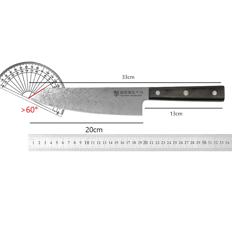 Damascus Chef's Knife – Japanese Santoku Wood Handle | 20cm Chef's Knife Axl