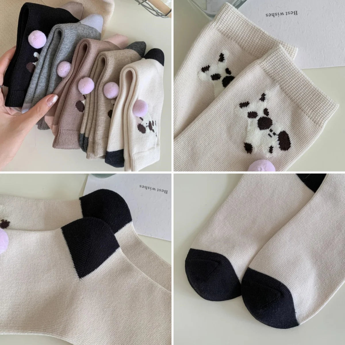 Cute Women's Puppy Socks – Animal Print Cotton Mid-Tube & Fur Ball Novelty Women's Socks Axl