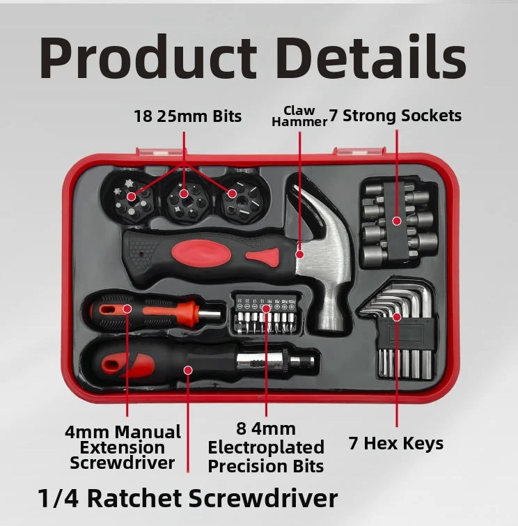 43-Piece Home Repair Tool Kit – Hammer, Ratchet & Sockets Hand Tool Set Axl