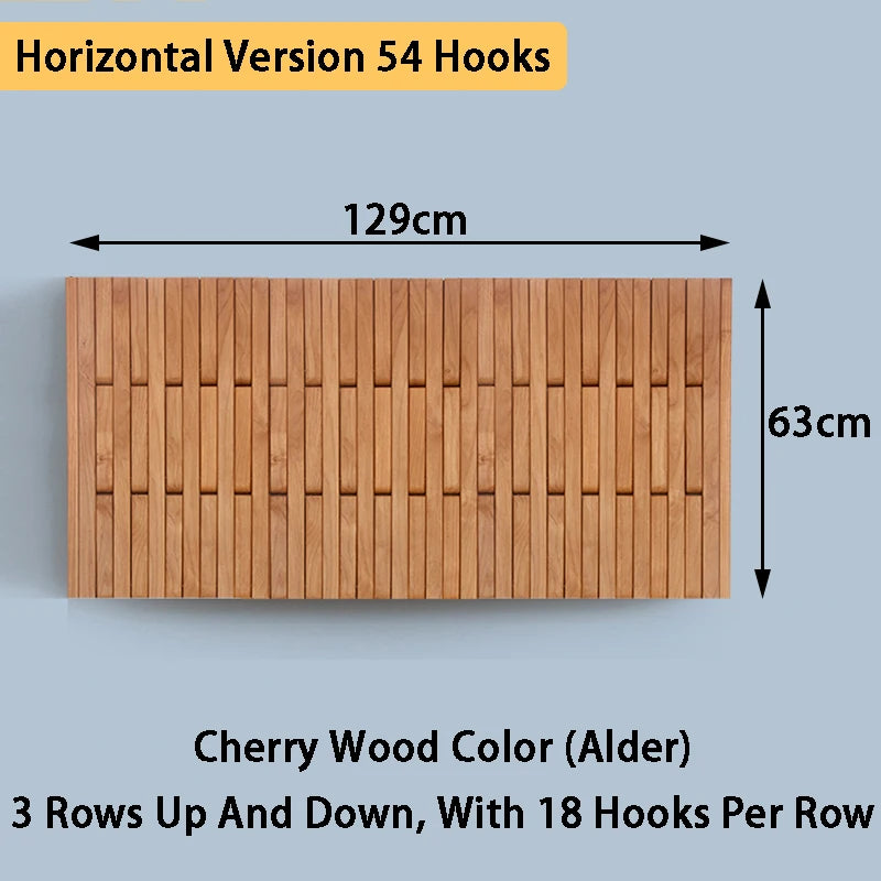 Solid Wood Wall-Mounted Coat Rack – Piano Key Hook Design Wall-Mounted Coat Rack Axl Alder 63X129CM