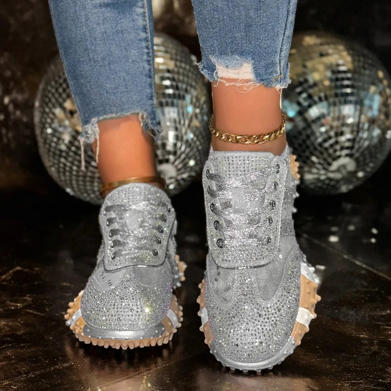 Women's Rhinestone Platform Sneakers – Diamond Mesh Casual Shoes Platform Sneakers Axl