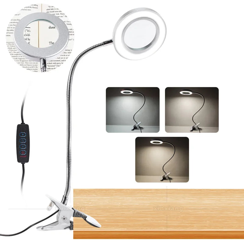 10X Folding Magnifying Glass Clip Desk Lamp with LED Light Magnifying Desk Lamp Axl 10X