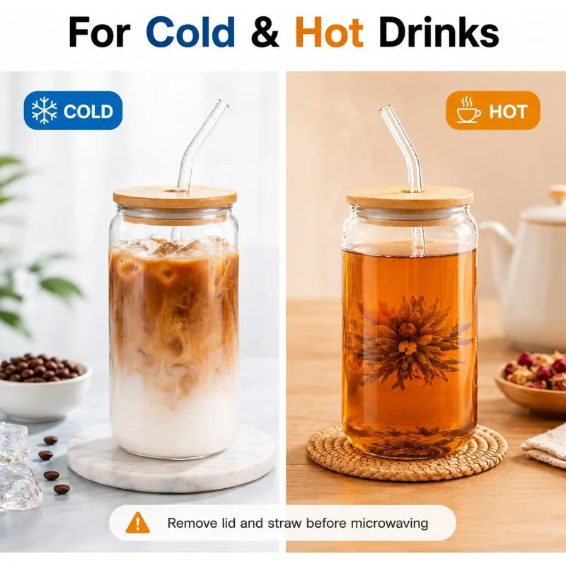 KEMORELA 470ml Glass Cup with Lid & Straw | Bubble Tea Mug Glass Drinkware Set Axl