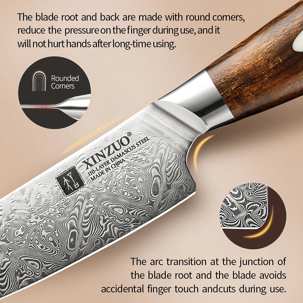 XINZUO 5" Damascus Steel Steak Knife – Desert Ironwood Handle Damascus Steak Knife Axl