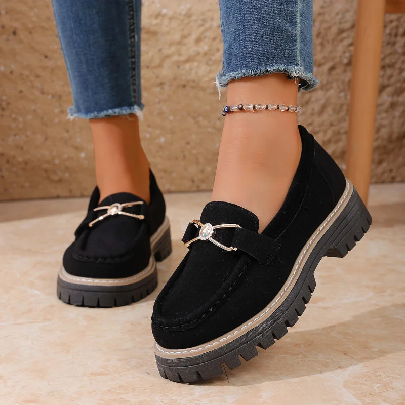 Women's Retro Loafers | British Style Thick Heel Slip-On Shoes Women's Loafers Axl