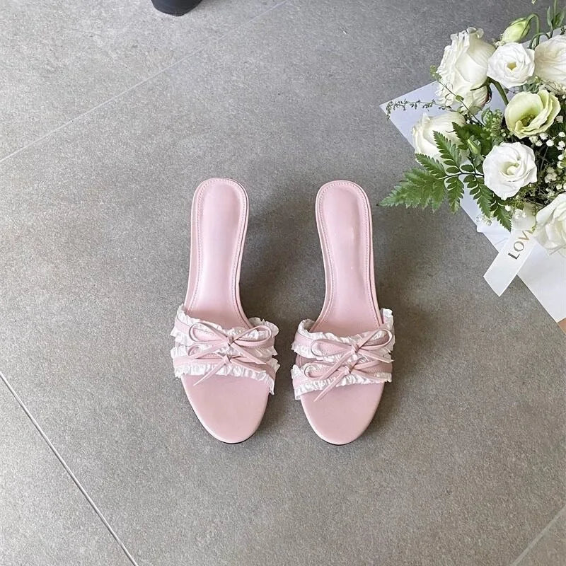 Women's Butterfly-Knot Thin Heel Sandals | French Open-Toe Heels Heeled Sandals Axl Pink 35