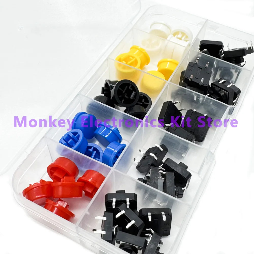 25PCS Tactile Push Button Switch Kit 12x12x7.3mm – 5 Colors Tactile Switch Kit Axl