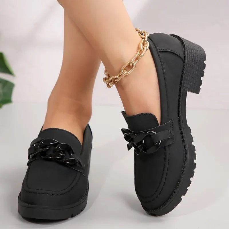 Women's Platform Loafers – Chunky Heel Slip-On Shoes & Metal Buckle Platform Loafers Axl