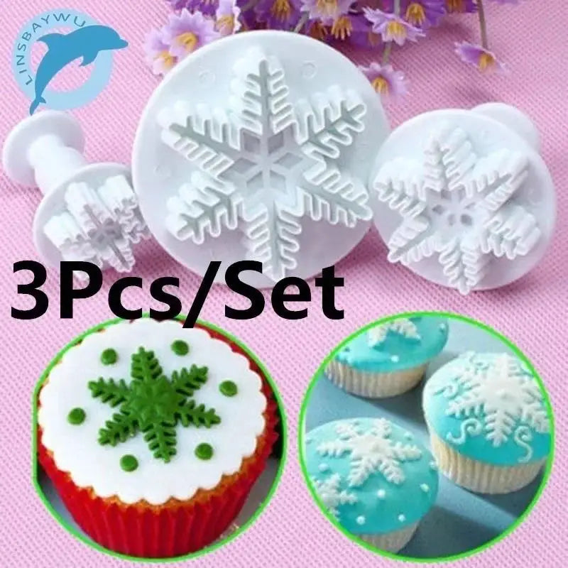 3-Piece Snowflake Fondant Plunger Cutter Set | Cake Decorating Fondant Plunger Cutter Axl