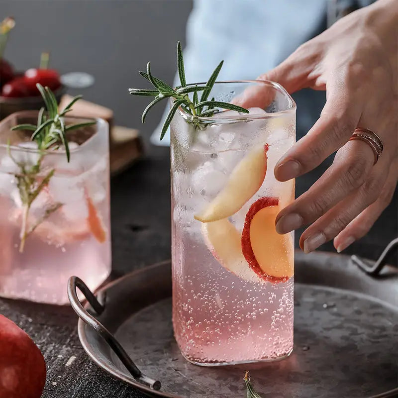 KEMORELA Square Borosilicate Glass – Large Capacity Drink Cup Borosilicate Drinking Glass Axl Transparent 380ml