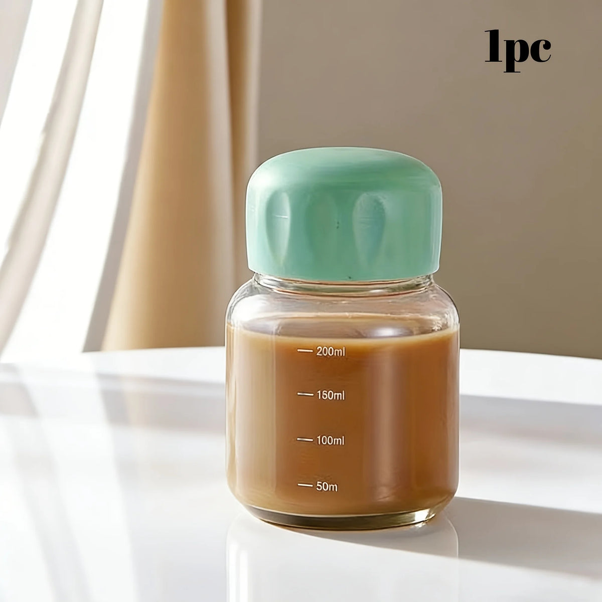 KEMORELA 200ml Mini Glass Water Bottle with Leak-Proof Lid Glass Water Bottle Axl 1PCS Green 200ML