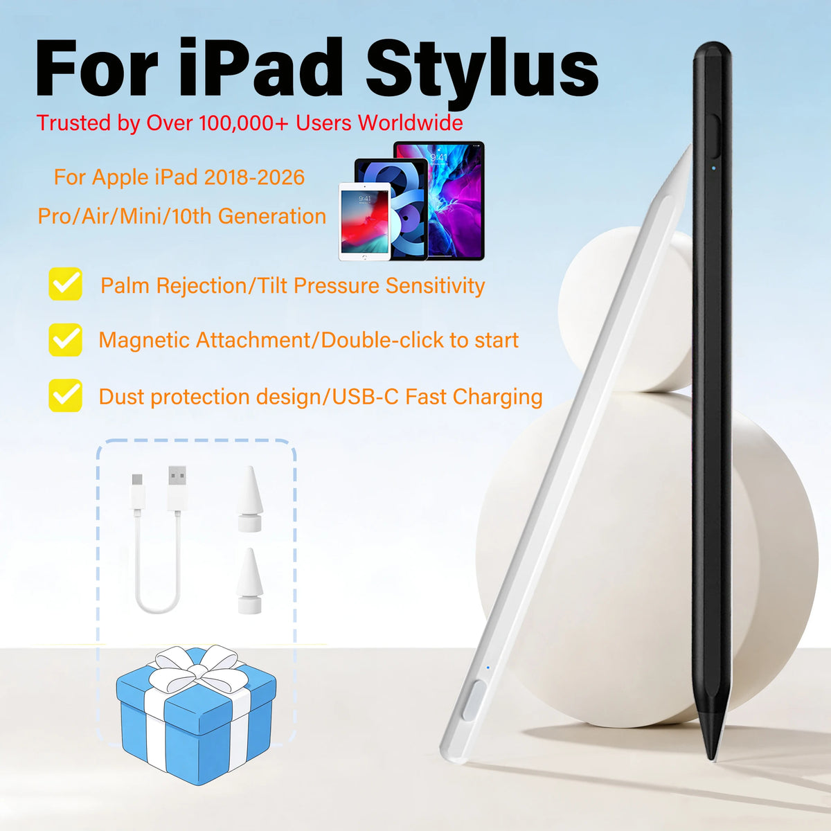 Magnetic iPad Stylus 2025 – Tilt, Palm Rejection & Fast Charge iPad Stylus Pen Axl
