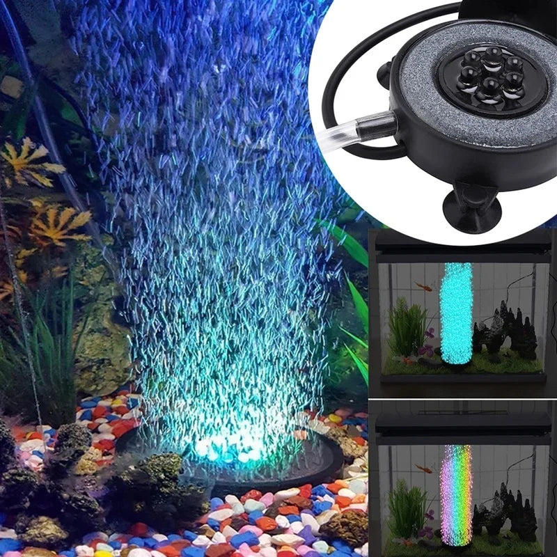 Color Changing LED Aquarium Bubbler Light | Round Fish Tank Lamp Aquarium LED Light Axl