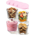 KEMORELA Glass Bowls with Lids – Stackable Striped Set Glass Storage Bowls Axl 4PCS Pink