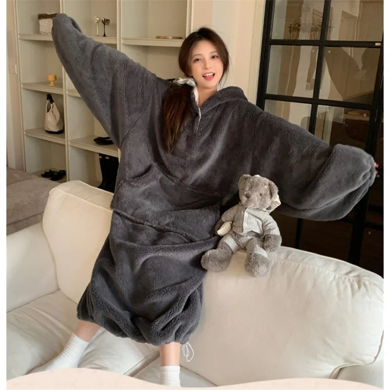Women's Flannel Hooded Nightgown – Warm Padded Winter Homewear Flannel Nightgown Axl