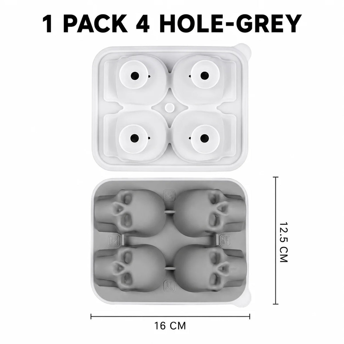 3D Skull Silicone Ice Cube Mold – Whiskey & Halloween Cocktails Silicone Ice Mold Axl 1 PACK 4 Hole-Grey