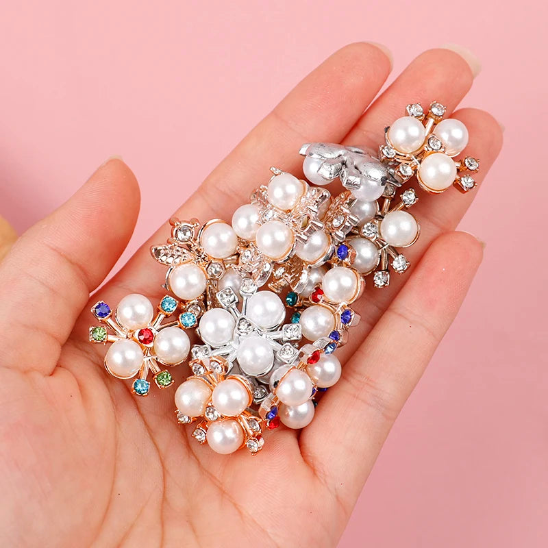 10PCS Pearl Flower Rhinestone Buttons | Crystal DIY Craft Embellishments Craft Embellishments Axl