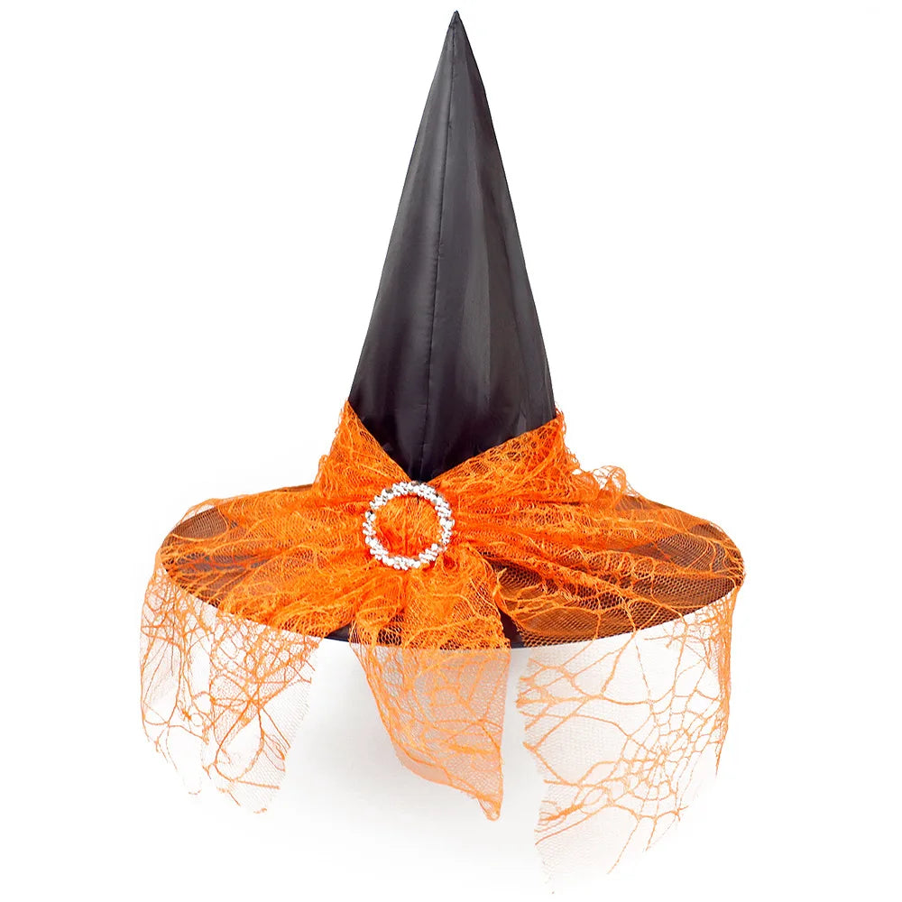 Lace Mesh Witch Hat – Unisex Halloween Costume Cap Costume Hat Axl L A-Orange