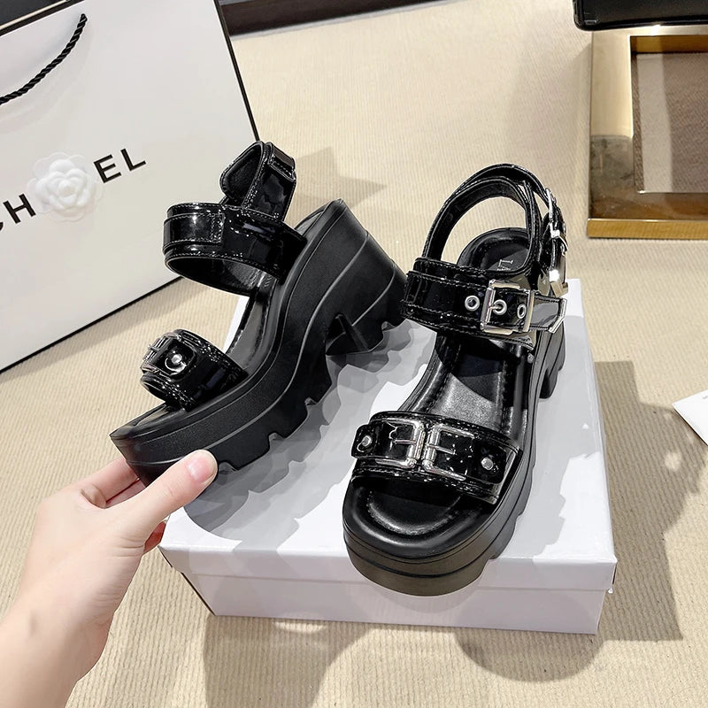 Women's Punk Platform Wedge Sandals – Hollowed-Out High Heels Platform Wedge Sandals Axl