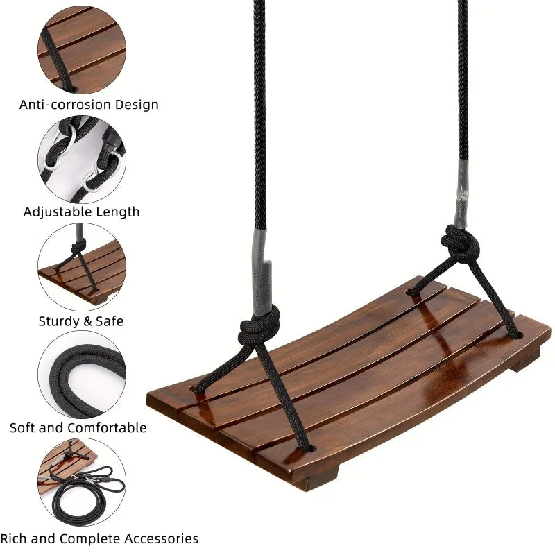 Kids Solid Wood Swing – Indoor & Outdoor Carbonized Wooden Seat Kids Wooden Swing Axl