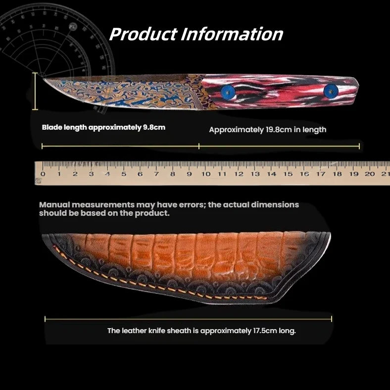 Damascus Steel Utility Knife – Colored Wood Handle & Sharp Blade Damascus Kitchen Knife Axl