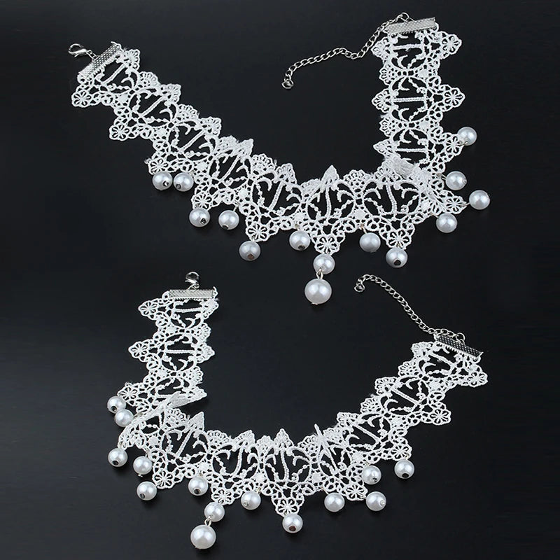 Lace Pearl Choker Necklace – Women's Trendy Fashion Jewelry Choker Necklace Axl
