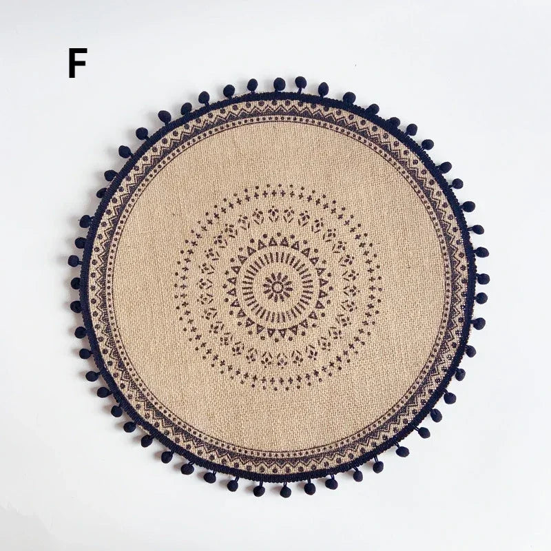 Nordic Round Floral Placemat – Cotton Linen Heat-Resistant Mat Table Placemat Axl F