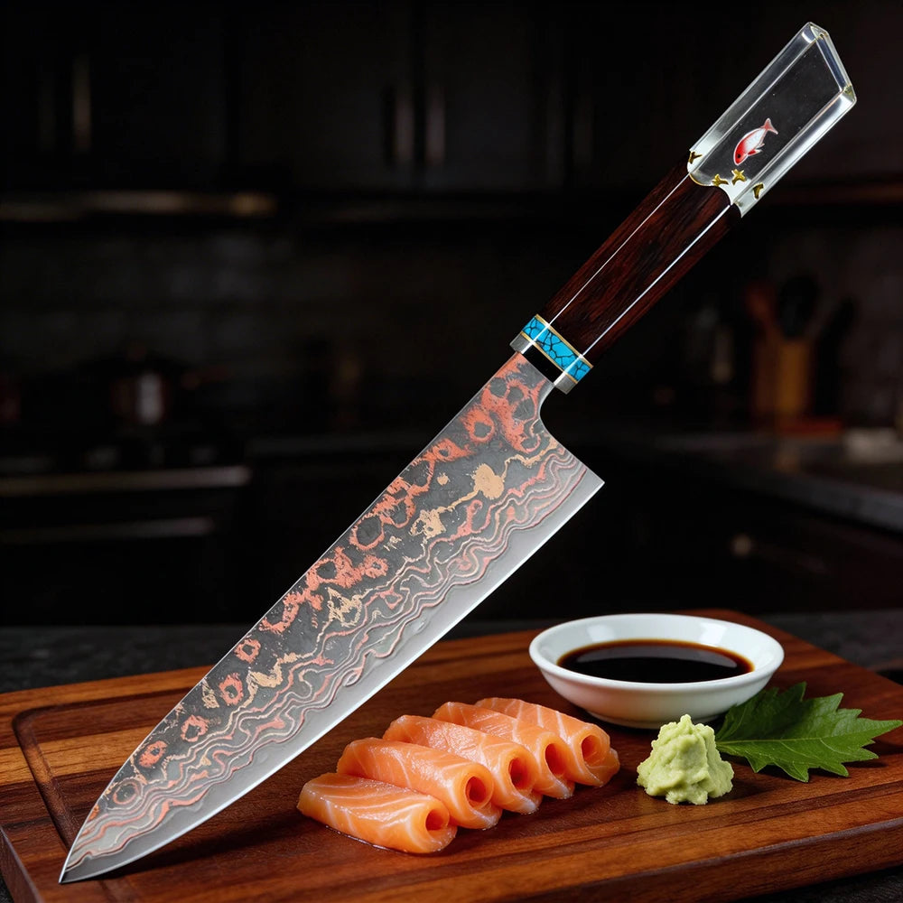 XITUO 8-Inch Copper Damascus Chef Knife – 33-Layer Forged Damascus Chef Knife Axl