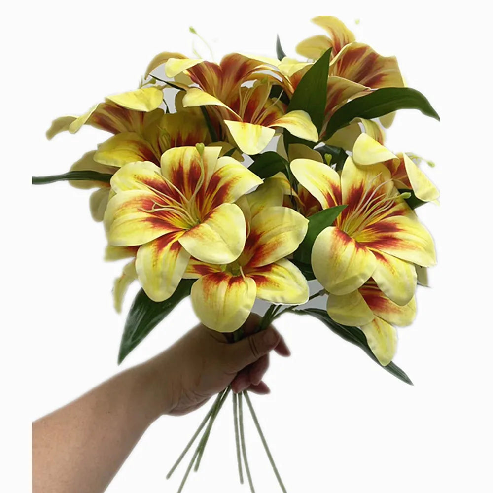 6-Pack Real Touch Artificial Day Lily Flower Stems – 3 Heads Artificial Flower Stems Axl