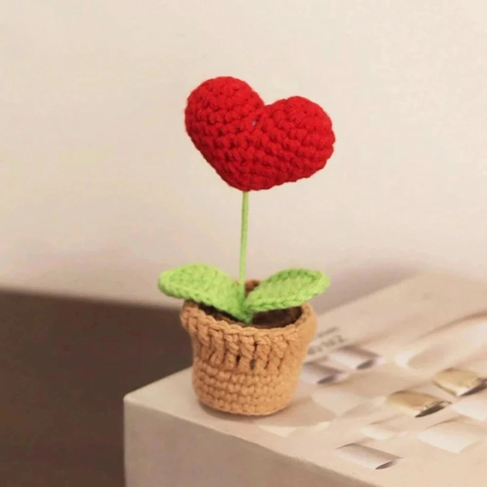 2-Pack Handmade Knitted Flower Pot – Heart Rose Artificial Decor Artificial Flower Pot Axl