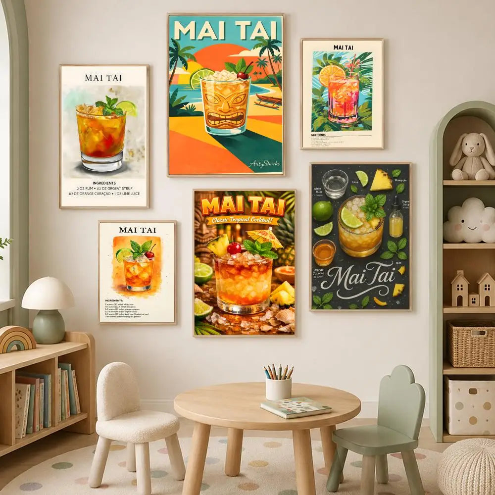 Mai Tai Cocktail Wall Art Poster – Self-Stick HD Waterproof Wall Art Poster Axl