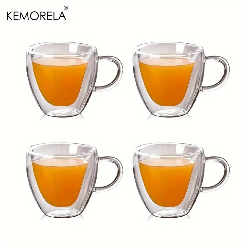 KEMORELA 4PCS Heart Double Wall Borosilicate Glass Mugs Glass Mug Set Axl