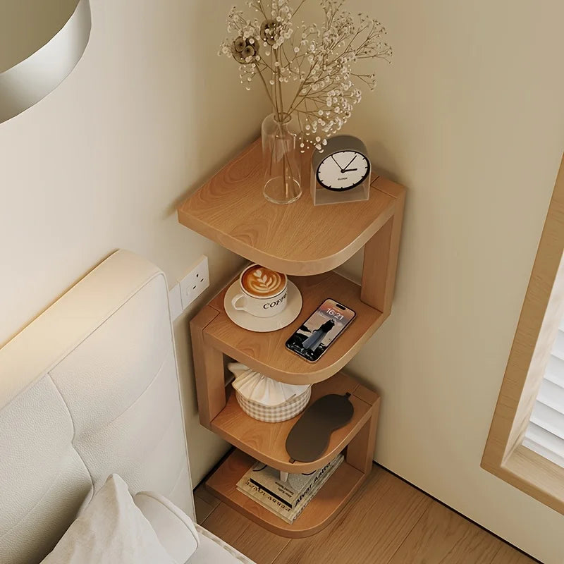 4-Tier Bamboo Narrow Corner Shelf | Movable Bedside Storage Rack Corner Storage Shelf Axl