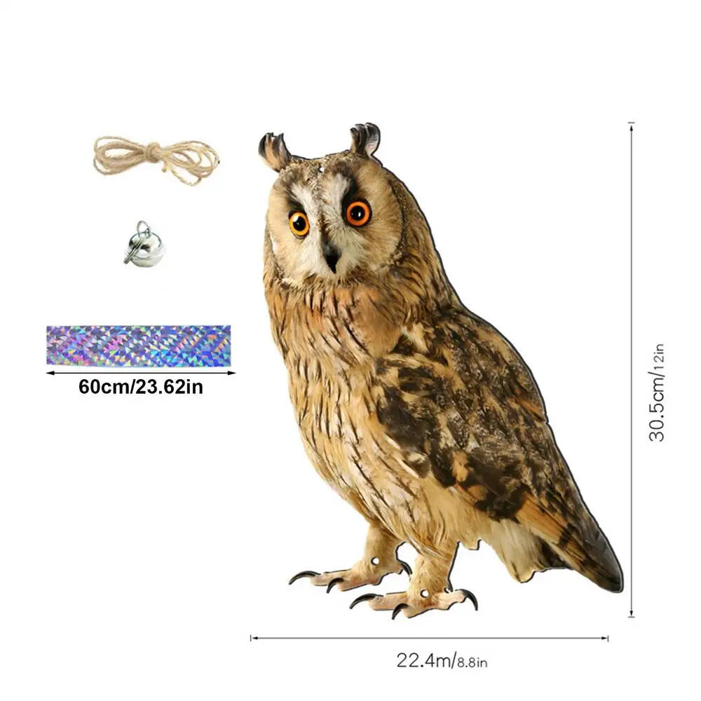 2D Owl Scarecrow Bird Repeller Pendant with Bell | Garden Decor Bird Repeller Pendant Axl 03 2D Flat
