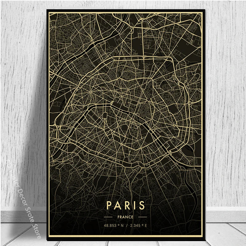 Vintage City Map Retro Poster – Paris Rome Florence Seattle Retro Wall Poster Axl