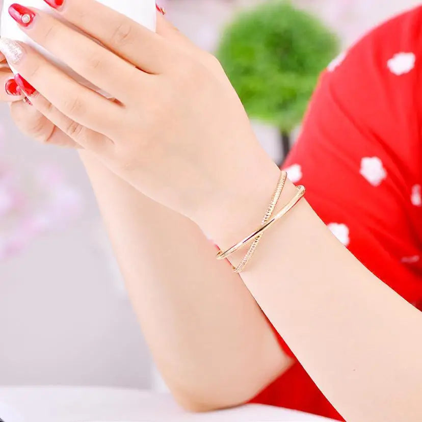 Double Layered Cuff Bracelet – Rose Gold, Gold & Silver Bangle Cuff Bracelet Axl