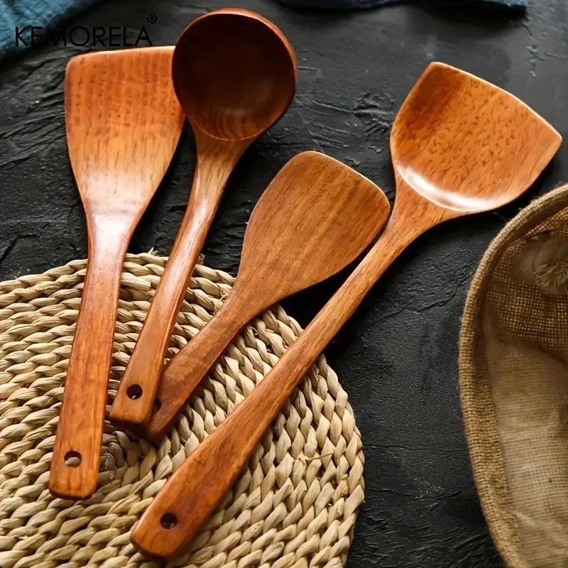 Teak Wood Kitchen Utensils – Spoon, Ladle & Skimmer Set Wooden Kitchen Utensil Axl