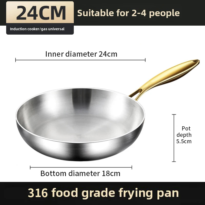 KEMORELA 316 Stainless Steel Frying Pan – 7-Ply Gold Handle Stainless Steel Frying Pan Axl 24CM