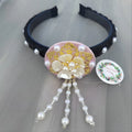 Korean Hanbok Headband – Pearl Tassel Retro Flower Hair Hoop Hair Headband Axl pink