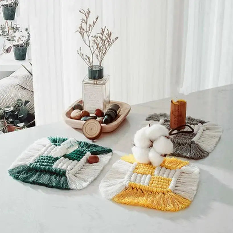 Macrame Woven Placemats & Coasters – Handcrafted Cotton Mats Macrame Placemat Axl