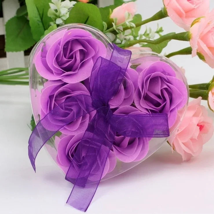 Rose Flower Soap Gift Box 6 Pcs – Wedding & Valentine's Favour Novelty Soap Gift Set Axl purple