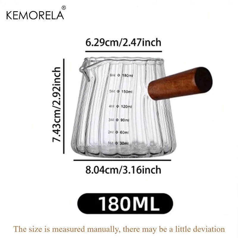 KEMORELA 180ml Glass Coffee Measuring Cup – Wooden Handle Glass Measuring Cup Axl