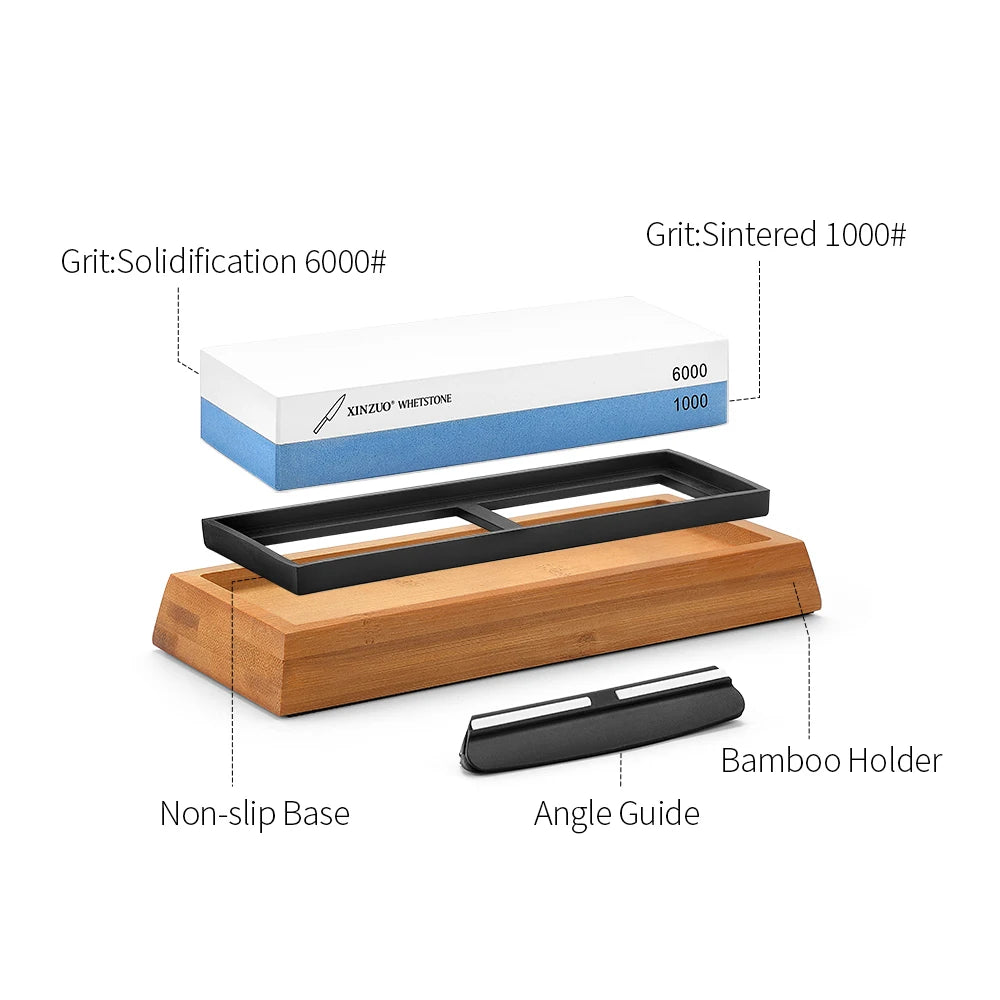 XINZUO 1000/6000 Grit Whetstone Knife Sharpener + Angle Guide Whetstone Sharpener Axl