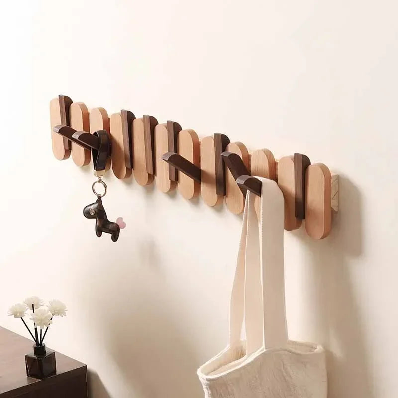 Piano Key Wall-Mounted Coat Rack – 12-Hook Oak Wood Organizer Wall-Mounted Coat Rack Axl